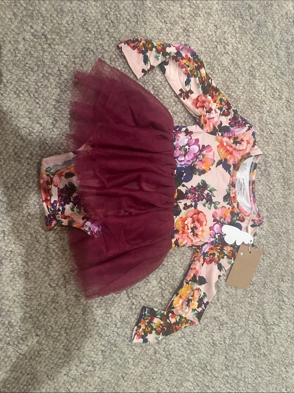 Angel Dear Pink Floral Long-Sleeve Tutu Bodysuit